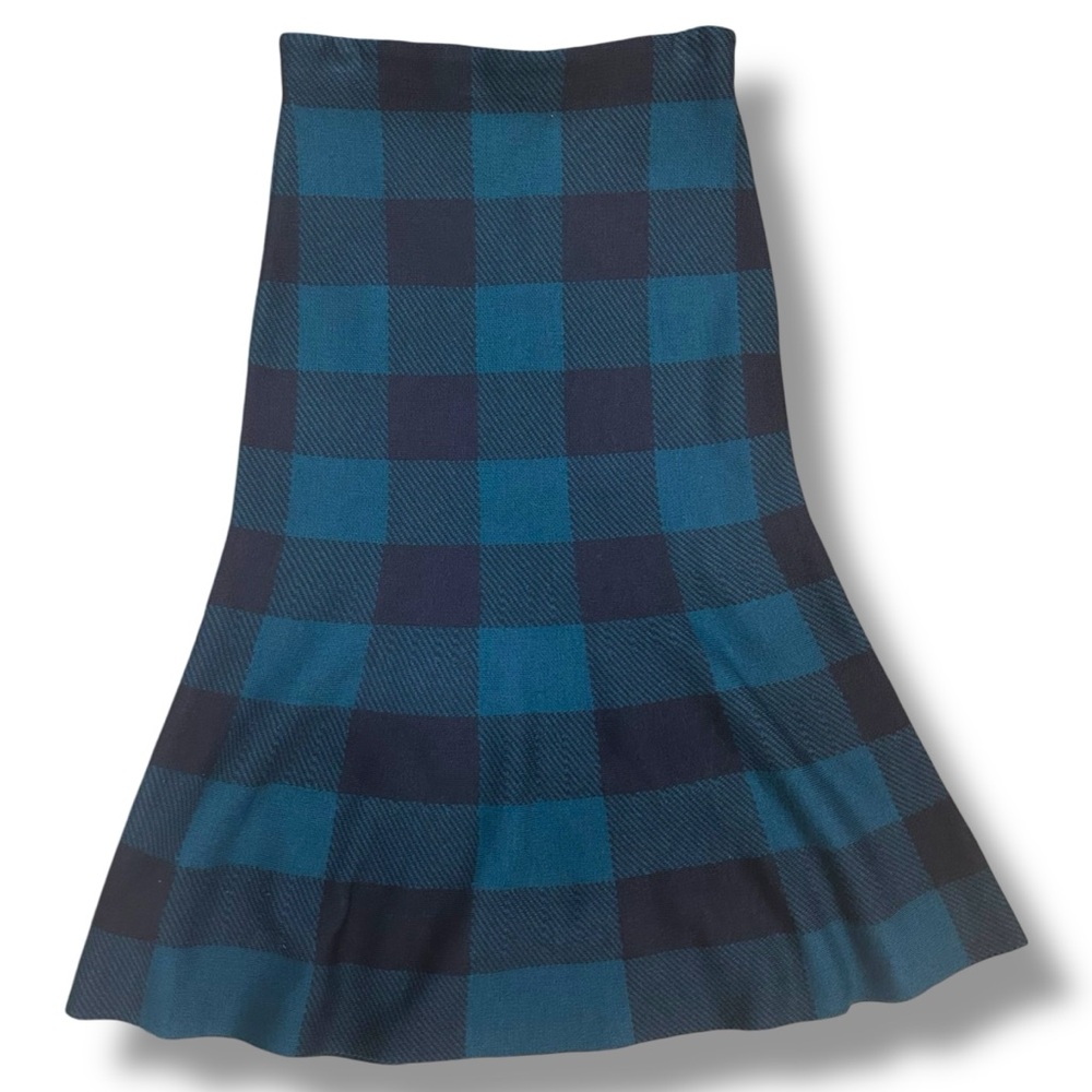 Ann Taylor Dark Teal and Black Plaid A-Line Skirt